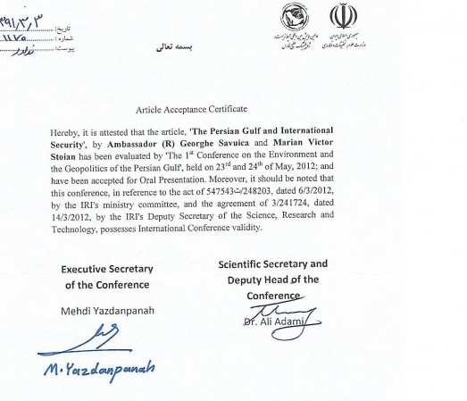 1st International Conference on the Environment and Geopolitics of the Persian Gulf